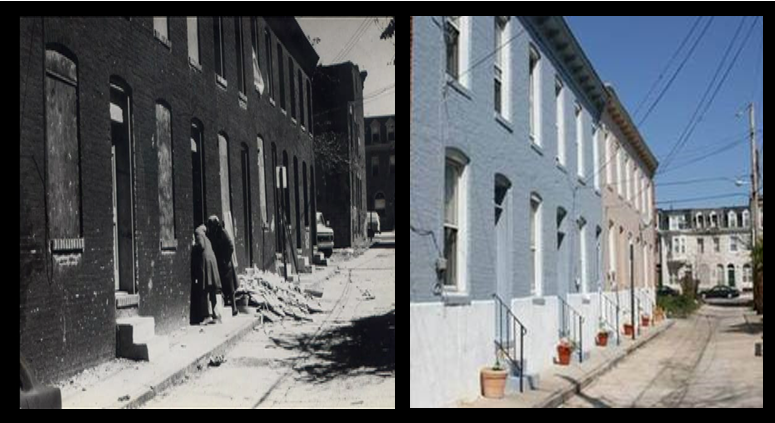 These row homes on 23rd and 1/2 St were damaged by fires in the 1968 riots. St. Ambrose repaired and renovated them to revitalize the neighborhood.